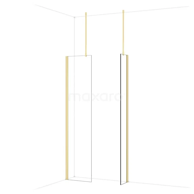 Diamond Walk-in shower | 50x30 cm Glossy light gold Clear glass 2 fixed walls IDB0503910GLG Goudkleurig inbouwprofiel voor douchewand, minimalistisch design, geschikt voor luxe badkamerinterieurs.