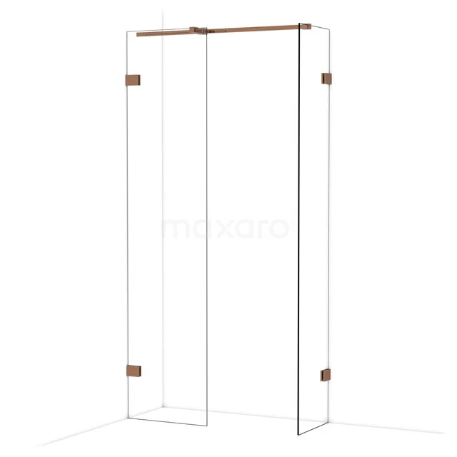 Diamond begehbare Dusche | 50x40 cm Glänzendes Kupfer 2 feste Wände IDB0504320GKP Duschwand mit Ecke, Klarglas, Messingakzenten, minimalistisches Design - ideal für eine stilvolle Badezimmergestaltung.