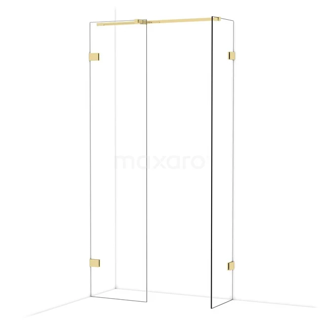 Glasdouchedeur mit goldfarbenen Scharnieren, elegantes Design für moderne Bäder, aus Klarglas gefertigt.