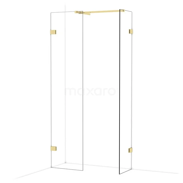 Diamond Walk-in shower | 50x40 cm Shiny light gold Clear glass 2 fixed walls IDB0504520GLG Glass shower door with gold-coloured hinges, sleek design and minimalist finish, ideal for a modern bathroom.