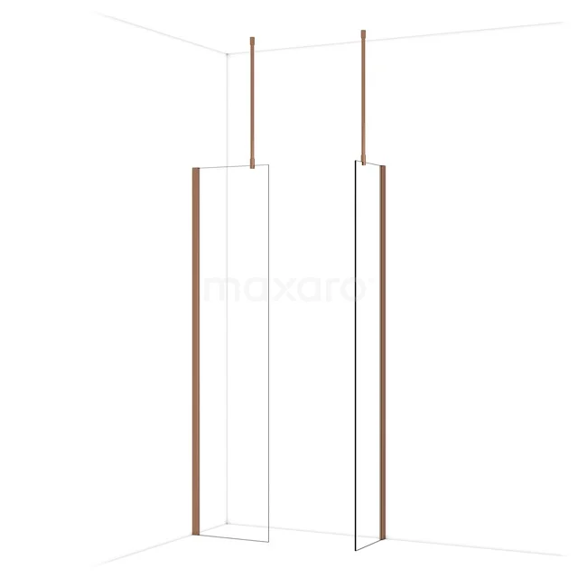 Diamond Walk-in shower | 50x40 cm Shiny copper Clear glass 2 fixed walls IDB0504910GKP Transparante douchewand met koperkleurige profielen, minimalistisch design, perfect voor een moderne badkamer.
