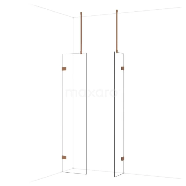 Diamond Walk-in shower | 50x40 cm Glanzend koper Clear glass 2 fixed walls IDB0504920GKP