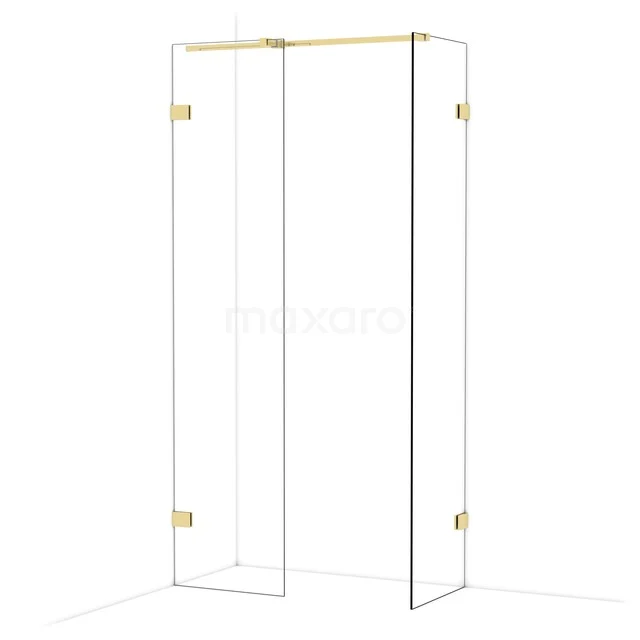 Glasene Duschwand mit goldfarbenen Scharnieren, klaren Linien und minimalistischem Design für ein luxuriöses Badezimmererlebnis.