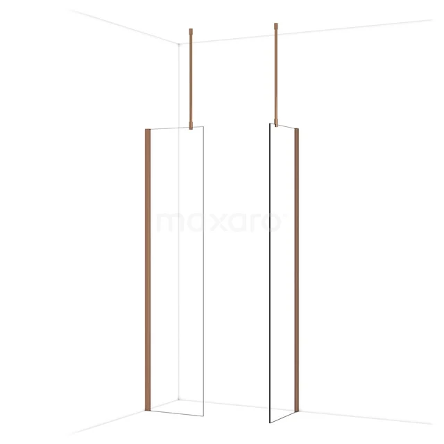 Diamond Walk-in shower | 50x50 cm Glanzend koper Clear glass 2 fixed walls IDB0505910GKP