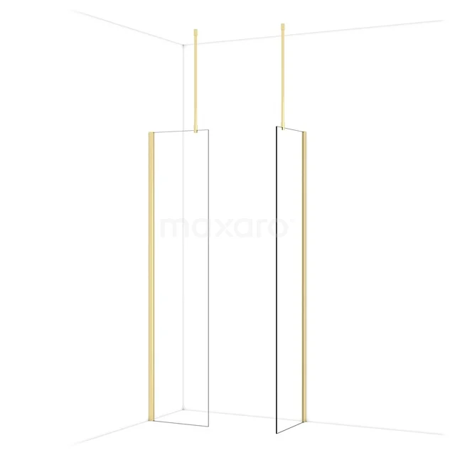 Begehbare Duschen IDB0505910GLG Minimalistische goldene Duschwand mit mattgläsernen Paneelen, ideal für einen modernen Badezimmerstil.