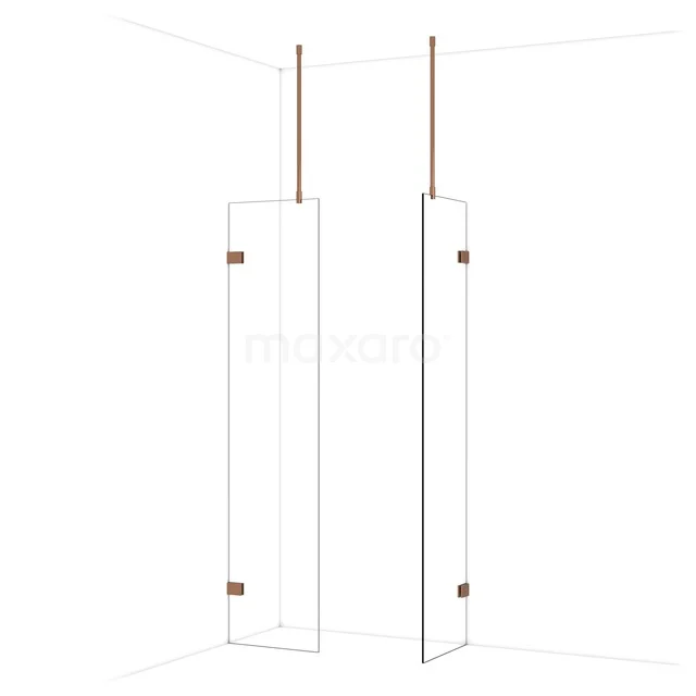 Diamond begehbare Dusche | 50x50 cm Glänzendes Kupfer 2 feste Wände IDB0505920GKP Glasene Duschwand mit roségoldenen Details, einschließlich Eckbefestigung und minimalistischem Design für moderne Bäder.