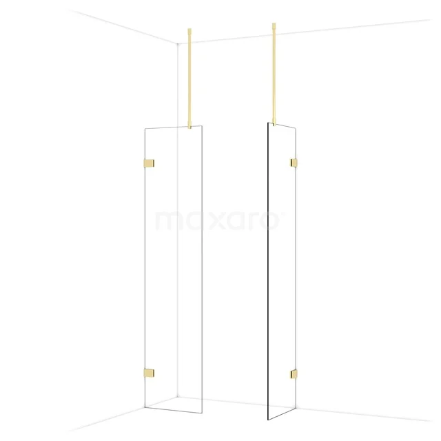 Transparente Glasduschwand mit goldenen Scharnieren, modernes Designserie, ideal für eine stilvolle Badezimmergestaltung.