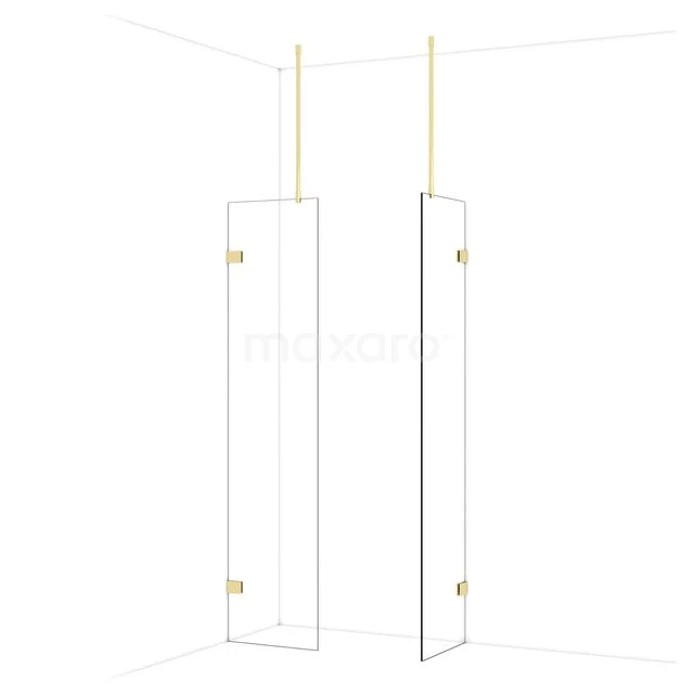 Diamond Inloopdouche | 50x50 cm Glanzend lichtgoud Helder glas 2 vaste wanden IDB0505920GLG