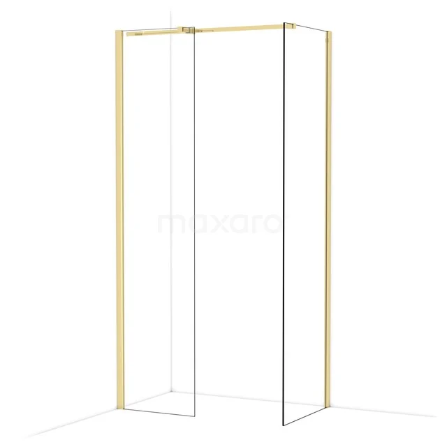 Goldfarbene Duschwand mit minimalistischem Design und transparentem Glas, perfekt für einen luxuriösen und modernen Badezimmerstil.