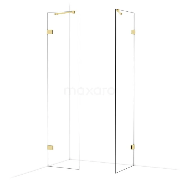 Diamond Walk-in shower | 60x50 cm Shiny light gold Clear glass 2 fixed walls IDB0506420GLG Glass shower wall with gold hinges, minimalist design, ideal for a modern bathroom decor.