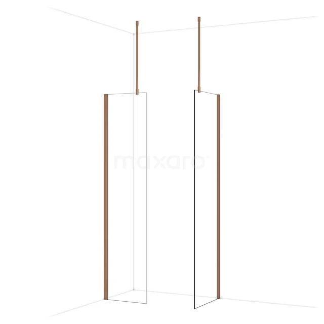 Diamond begehbare Dusche | 60x50 cm Glänzendes Kupfer 2 feste Wände IDB0506910GKP Minimalistische Duschwand mit kupferfarbenen Details, Rahmen aus Glas und Metall, perfekt für einen modernen Badezimmerstil.