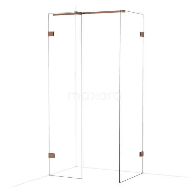 Diamond Inloopdouche | 70x50 cm Glanzend koper Helder glas 2 vaste wanden IDB0507320GKP