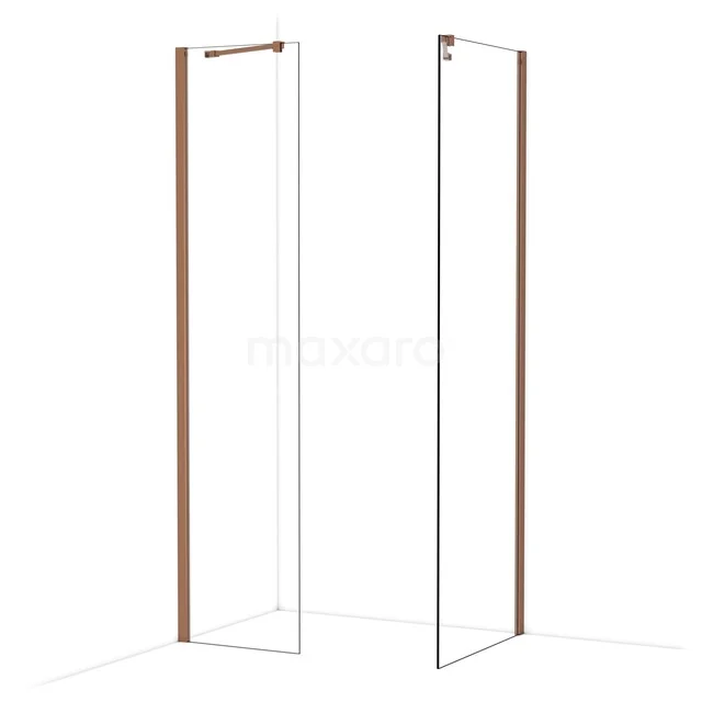 Begehbare Duschen IDB0507410GKP Transparente Duschwand mit Kupferdetails, modernes Design, ideal für eine stilvolle und luxuriöse Badezimmergestaltung.