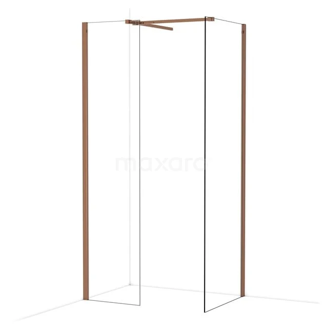 Duschwand mit kupferfarbenen Profilen, minimalistisches Design, perfekt als stilvolle Ergänzung zu einem modernen Badezimmer.