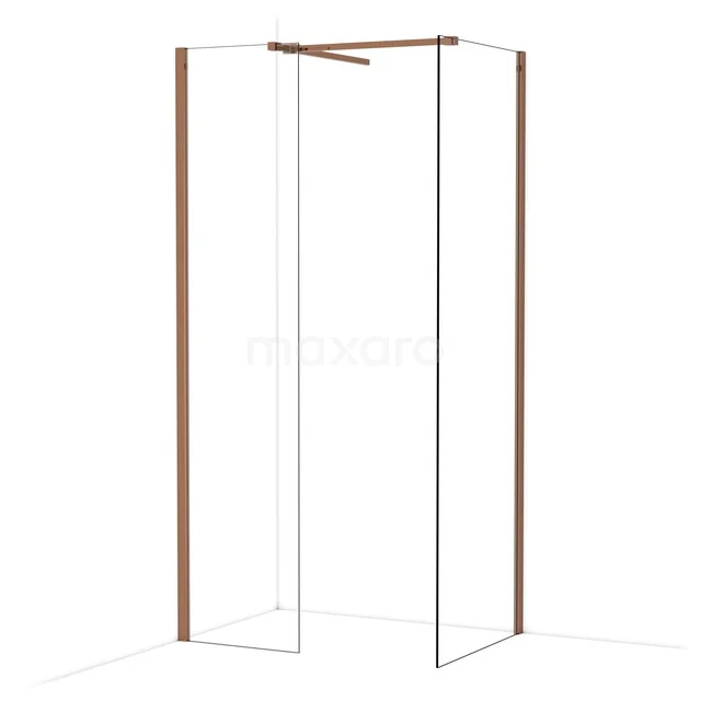 Diamond Walk-in shower | 70x50 cm Shiny copper Clear glass 2 fixed walls IDB0507510GKP Douchewand met koperkleurige profielen, minimalistisch design, perfect als stijlvolle toevoeging aan een moderne badkamer.