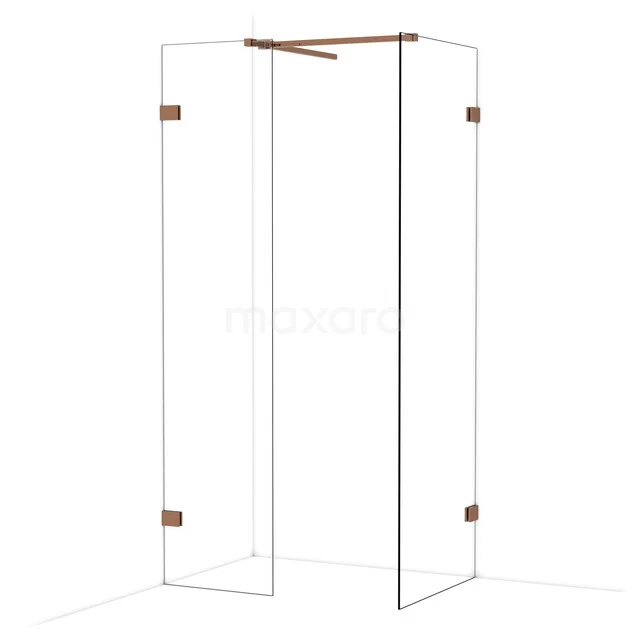 Diamond Walk-in shower | 70x50 cm Shiny copper Clear glass 2 fixed walls IDB0507520GKP Inloopdouche met helder glas, messing accenten en minimalistisch design, perfect als stijlvolle badkameroplossing.