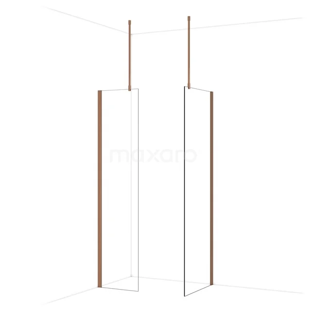 Duschwand mit kupferfarbenen Profilen, minimalistisches Design und Klarglas. Perfekt für eine stilvolle Badezimmer Einrichtung.