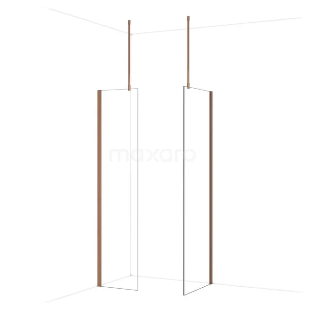 Diamond Inloopdouche | 70x50 cm Glanzend koper Helder glas 2 vaste wanden IDB0507910GKP
