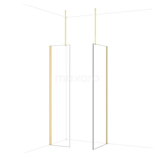 Minimalistische Duschwand in Matt Weiß mit goldfarbenen Akzenten, ideal für ein luxuriöses und modernes Badezimmer.