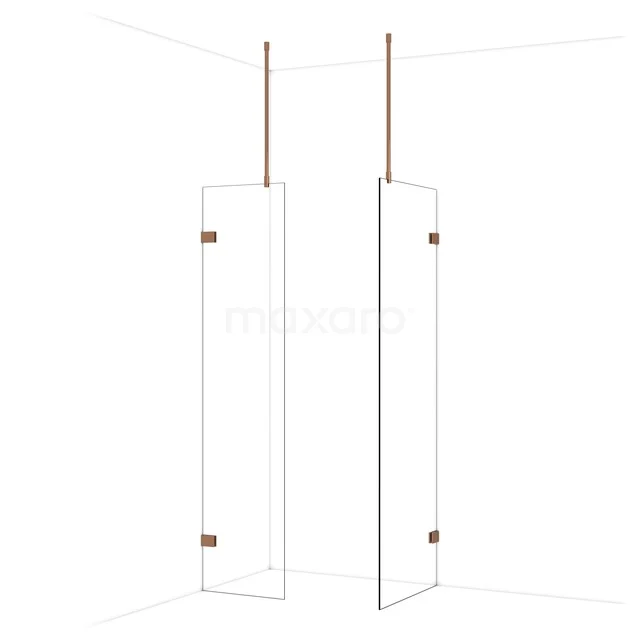 Diamond begehbare Dusche | 70x50 cm Glänzendes Kupfer 2 feste Wände IDB0507920GKP Glasbegehbare Dusche mit minimalistischem Design, transparenten Türpaneelen und mattem Goldakzenten; ideal für ein modernes Badezimmer.