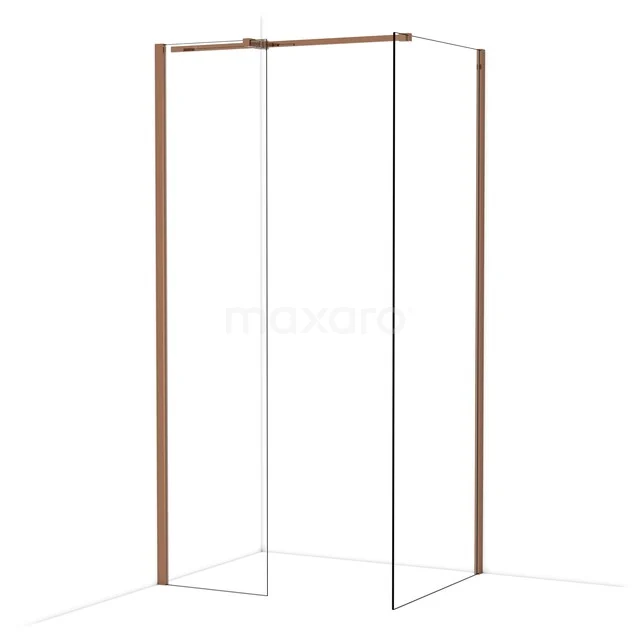 Diamond Walk-in shower | 80x50 cm Shiny copper Clear glass 2 fixed walls IDB0508310GKP Roomdivider met transparant glas en goudkleurig frame, ideaal als stijlvolle scheidingswand of hoekoplossing in de badkamer.