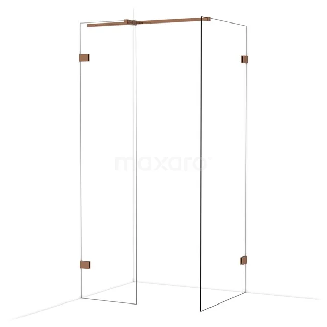 Diamond Walk-in shower | 80x50 cm Shiny copper Clear glass 2 fixed walls IDB0508320GKP Douchecabine glas met koperkleurige scharnieren, hoekig design, perfect voor een stijlvolle badkamerindeling.