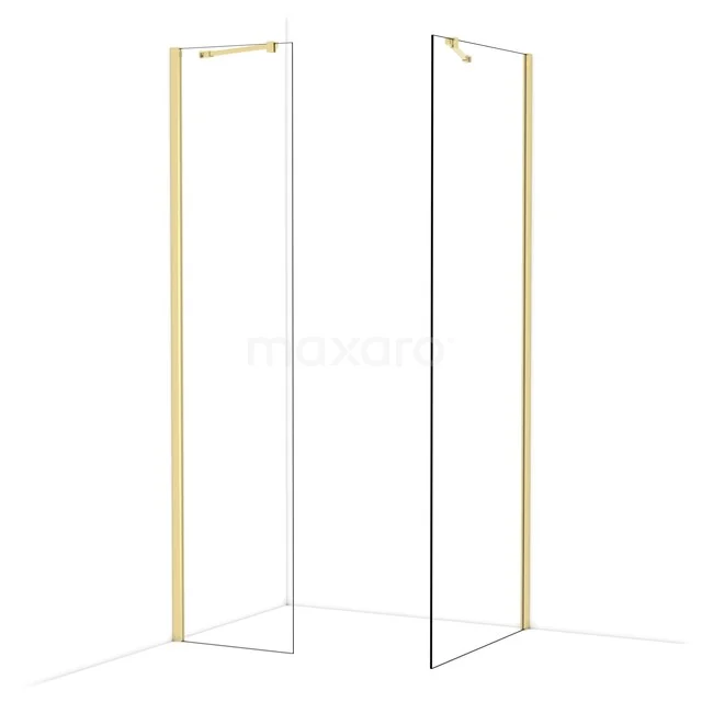 Diamond Walk-in shower | 80x50 cm Glossy light gold Clear glass 2 fixed walls IDB0508410GLG Glazen douchewand met mat goudkleurig frame, strak design, ideaal voor een moderne badkamerstijl.
