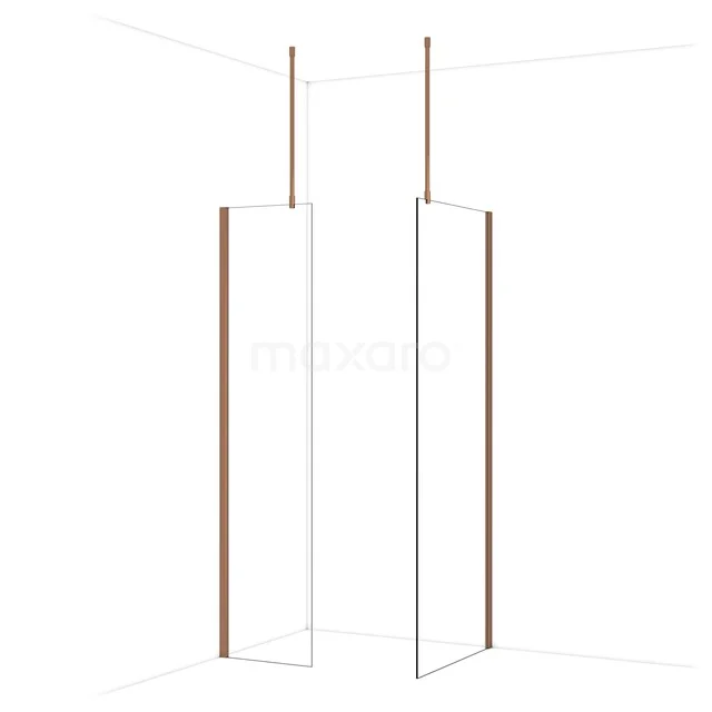 Diamond begehbare Dusche | 80x50 cm Glänzendes Kupfer 2 feste Wände IDB0508910GKP Begehbare Duschwand mit minimalistischem Design, transparentem Glas, kupferfarbenen Profilen und sauber verarbeitet für ein modernes Badezimmer.