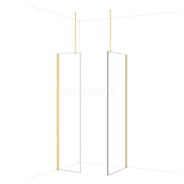 Diamond Walk-in shower | 80x50 cm Glossy light gold Clear glass 2 fixed walls IDB0508910GLG Gouden inloopdouche met minimalistisch design en strak zwart frame, perfect voor een moderne badkamerstijl.
