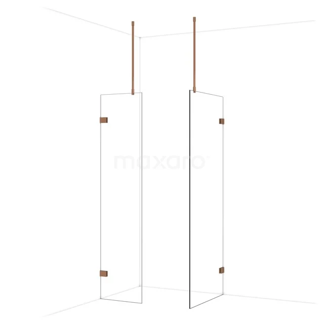 Diamond Walk-in shower | 80x50 cm Glanzend koper Clear glass 2 fixed walls IDB0508920GKP