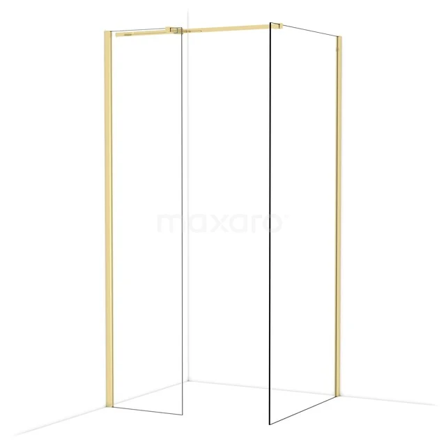 Diamond Walk-in shower | 90x50 cm Shiny light gold Clear glass 2 fixed walls IDB0509310GLG Golden walk-in shower frame with minimalist design, ideal for a modern bathroom style.