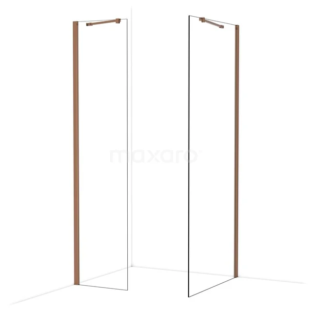 Diamond Walk-in shower | 90x50 cm Glanzend koper Clear glass 2 fixed walls IDB0509410GKP