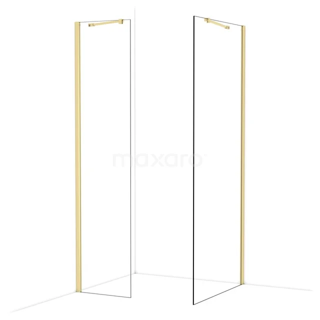 Diamond Walk-in shower | 90x50 cm Glanzend lichtgoud Clear glass 2 fixed walls IDB0509410GLG