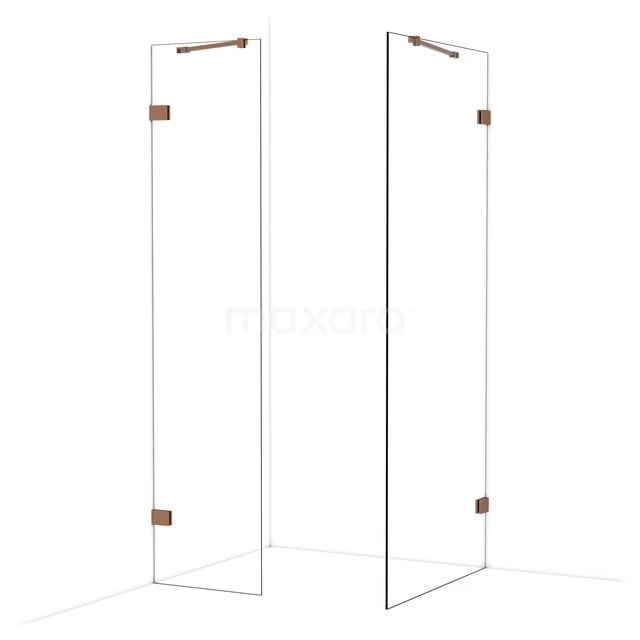 Diamond Walk-in shower | 90x50 cm Glanzend koper Clear glass 2 fixed walls IDB0509420GKP
