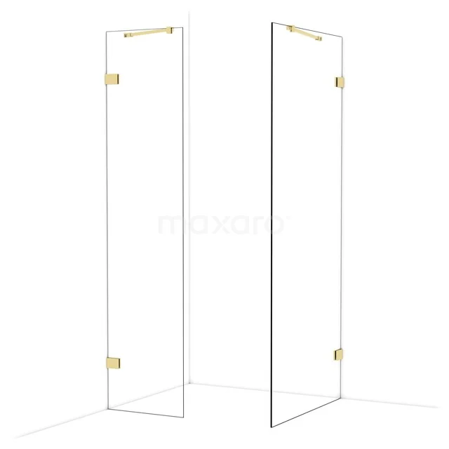 Diamond Inloopdouche | 90x50 cm Glanzend lichtgoud Helder glas 2 vaste wanden IDB0509420GLG