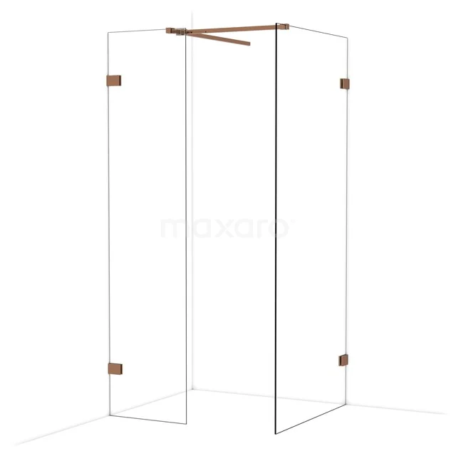 Begehbare Duschen IDB0509520GKP Glasene Duschwand mit kupferfarbenen Scharnieren, moderne Eckaufstellung; stilvolles Badezimmerdesign für luxuriösen Duschraum.