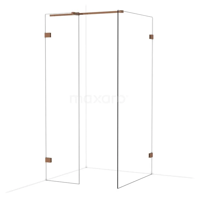 Diamond Walk-in shower | 100x50 cm Glanzend koper Clear glass 2 fixed walls IDB0510320GKP