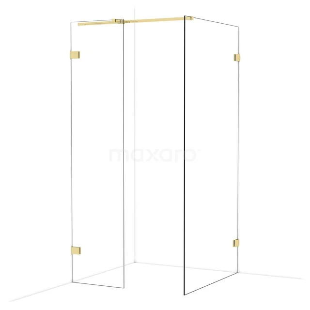 Diamond Walk-in shower | 100x50 cm Glanzend lichtgoud Clear glass 2 fixed walls IDB0510320GLG