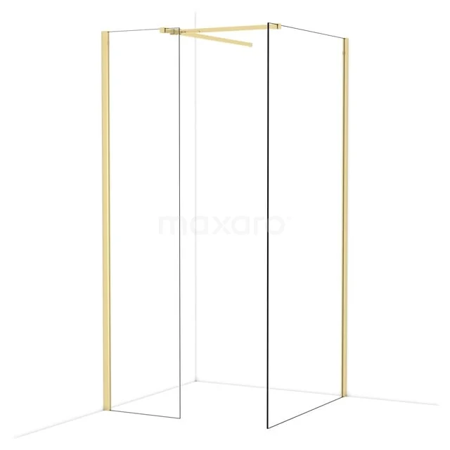 Diamond Inloopdouche | 100x50 cm Glanzend lichtgoud Helder glas 2 vaste wanden IDB0510510GLG