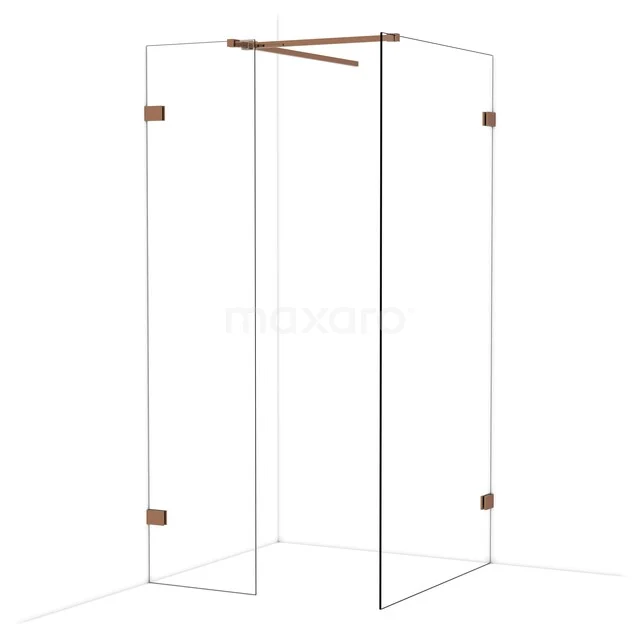 Duschkabine mit Eck-Einstieg, Glas mit kupferfarbenen Akzenten; stilvolles Design für moderne Bäder.