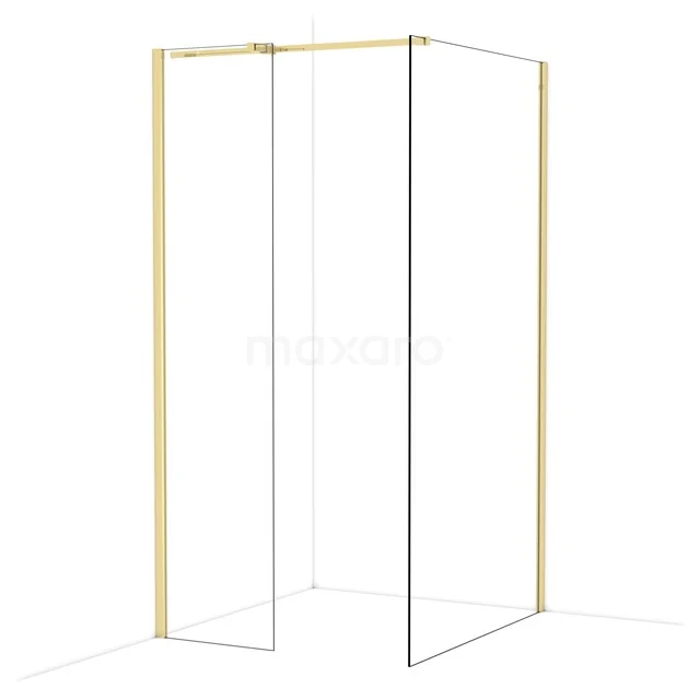 Diamond Walk-in shower | 110x50 cm Shiny light gold Clear glass 2 fixed walls IDB0511310GLG Golden corner shower cabin with clear glass, minimalist design and stylish finish for a modern bathroom.