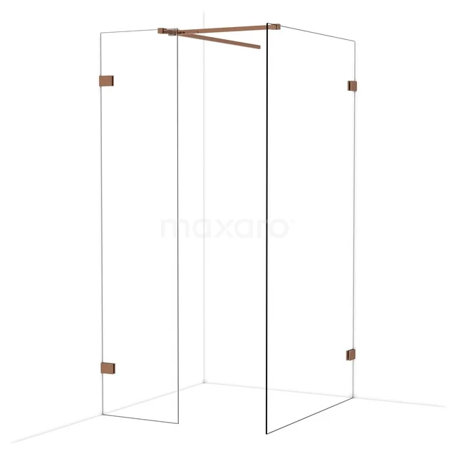 Diamond Walk-in shower | 110x50 cm Glanzend koper Clear glass 2 fixed walls IDB0511520GKP