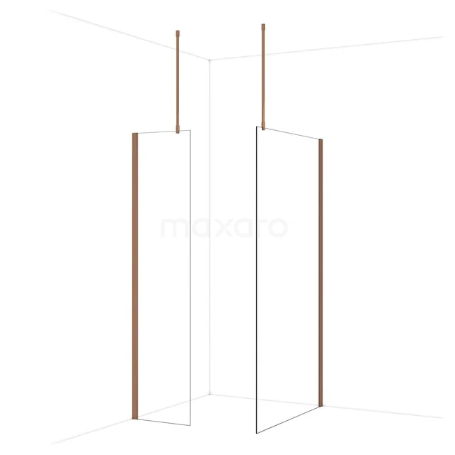 Diamond Walk-in shower | 110x50 cm Glanzend koper Clear glass 2 fixed walls IDB0511910GKP