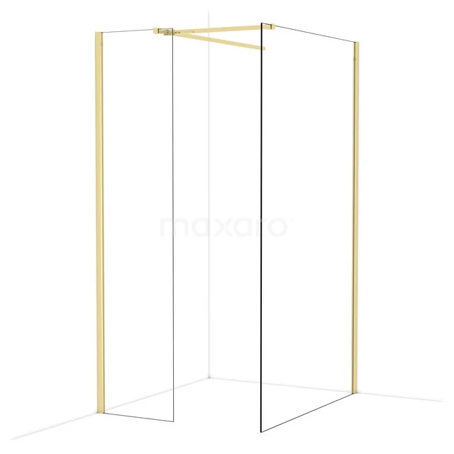 Diamond Inloopdouche | 120x50 cm Glanzend lichtgoud Helder glas 2 vaste wanden IDB0512510GLG