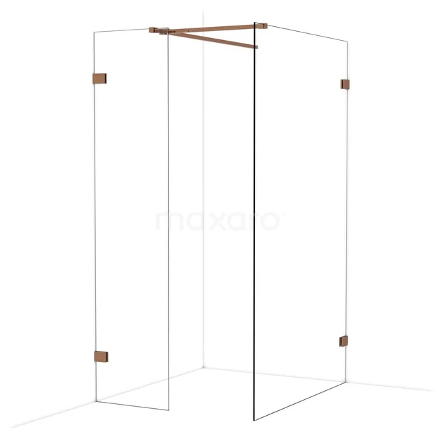 Gesatineerd glazen douchewand met chroom details, hoekmodel met minimalistisch design voor moderne badkamers.