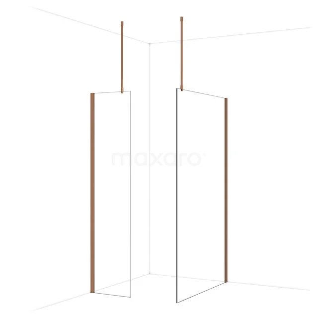 Diamond Inloopdouche | 120x50 cm Glanzend koper Helder glas 2 vaste wanden IDB0512910GKP