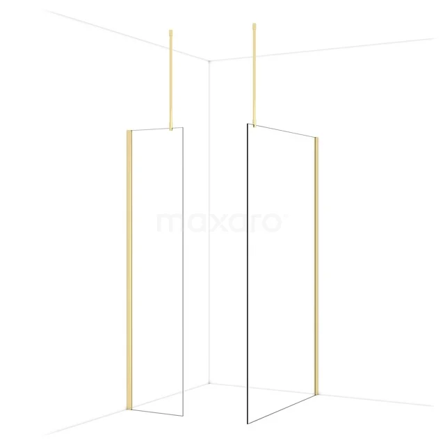 Diamond Walk-in shower | 120x50 cm Glossy light gold Clear glass 2 fixed walls IDB0512910GLG Gouden inloopdouche met minimalistisch design en strakke lijnen, ideaal voor een moderne badkamer.