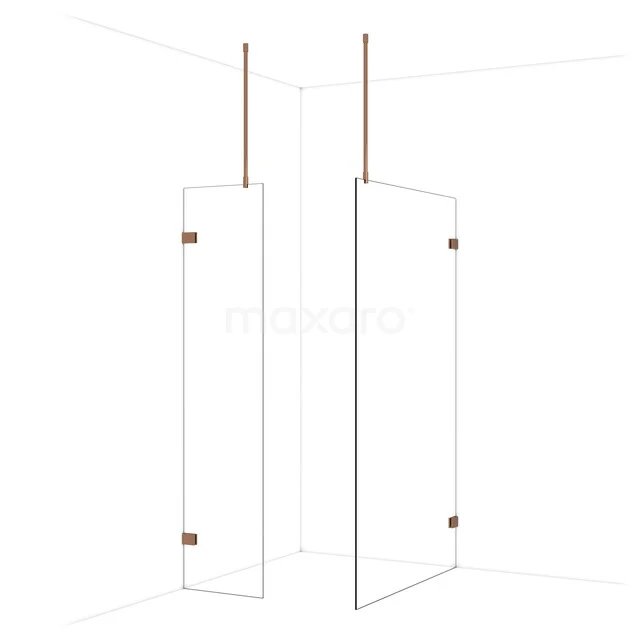 Diamond Walk-in shower | 120x50 cm Glanzend koper Clear glass 2 fixed walls IDB0512920GKP