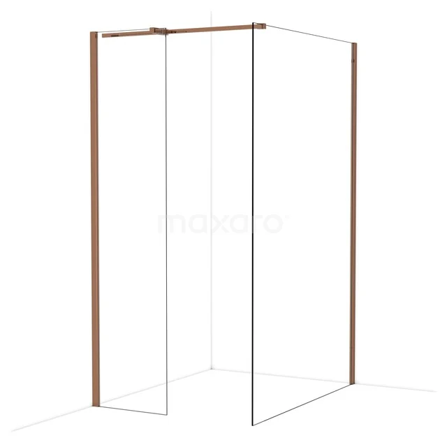 Diamond Inloopdouche | 130x50 cm Glanzend koper Helder glas 2 vaste wanden IDB0513310GKP