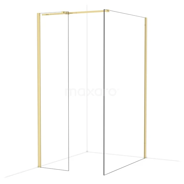 Diamond begehbare Dusche | 130x50 cm Glänzendes Hellgold 2 feste Wände IDB0513310GLG Goldene Eck-Duschwand mit Glasplatten, minimalistisches Design und schlankem Rahmen, ideal für ein modernes Badezimmer.